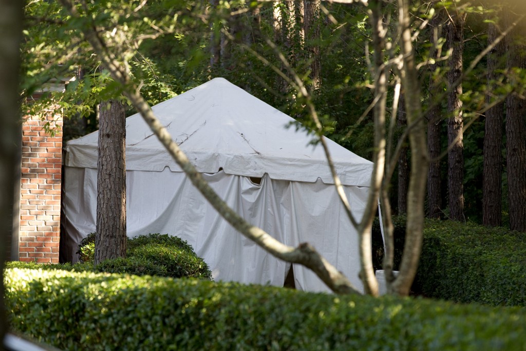 EXCLUSIVE: A tent has been setup outside Peachtree Christian Hospice in Atlanta, Georgia.