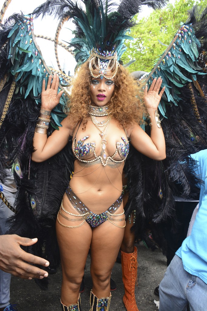 Rihanna jumping in Zulu International Band, Kadooment Day, Barbados.